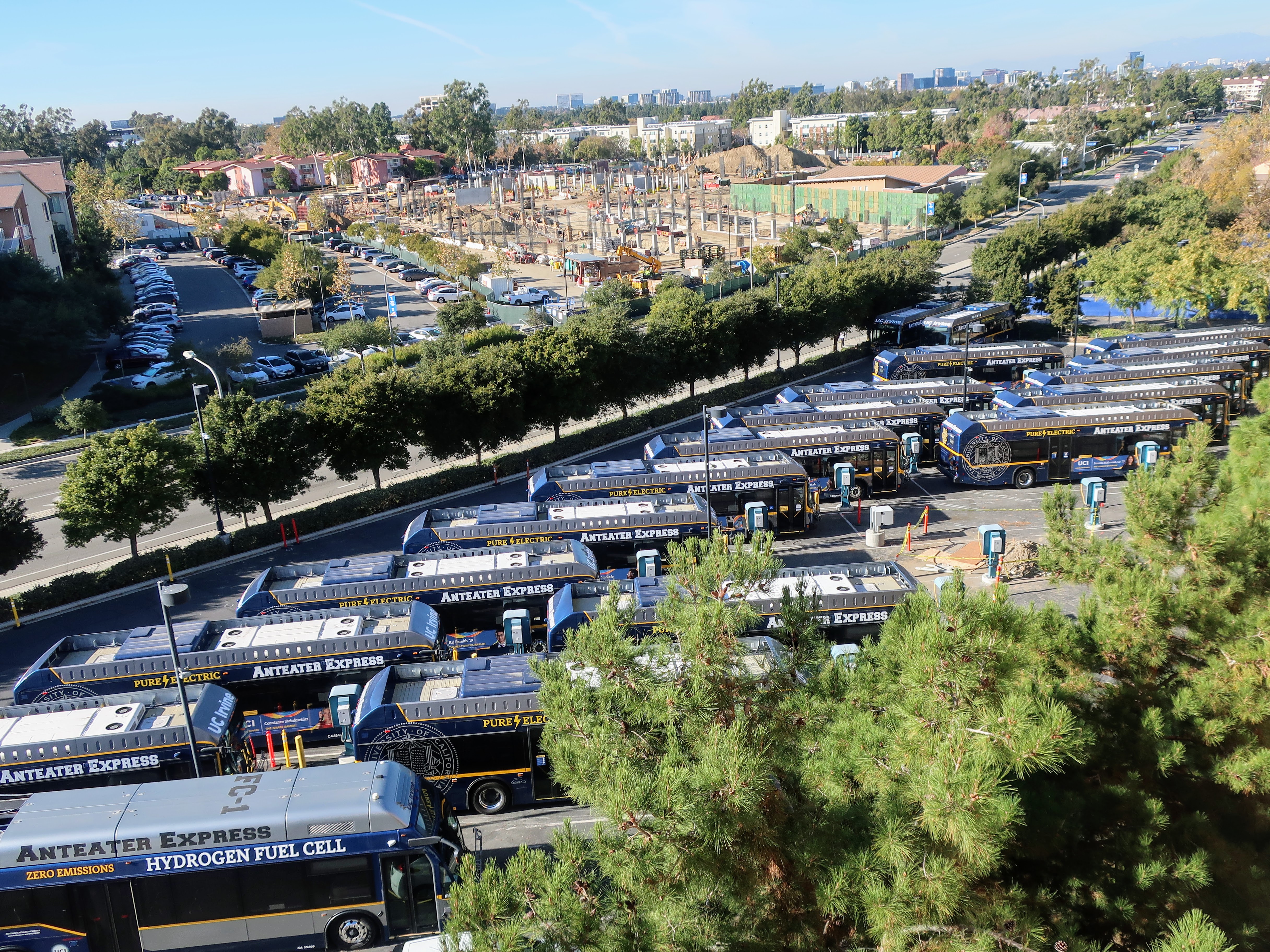 A view of Anteater Express buses at Lot 36.
