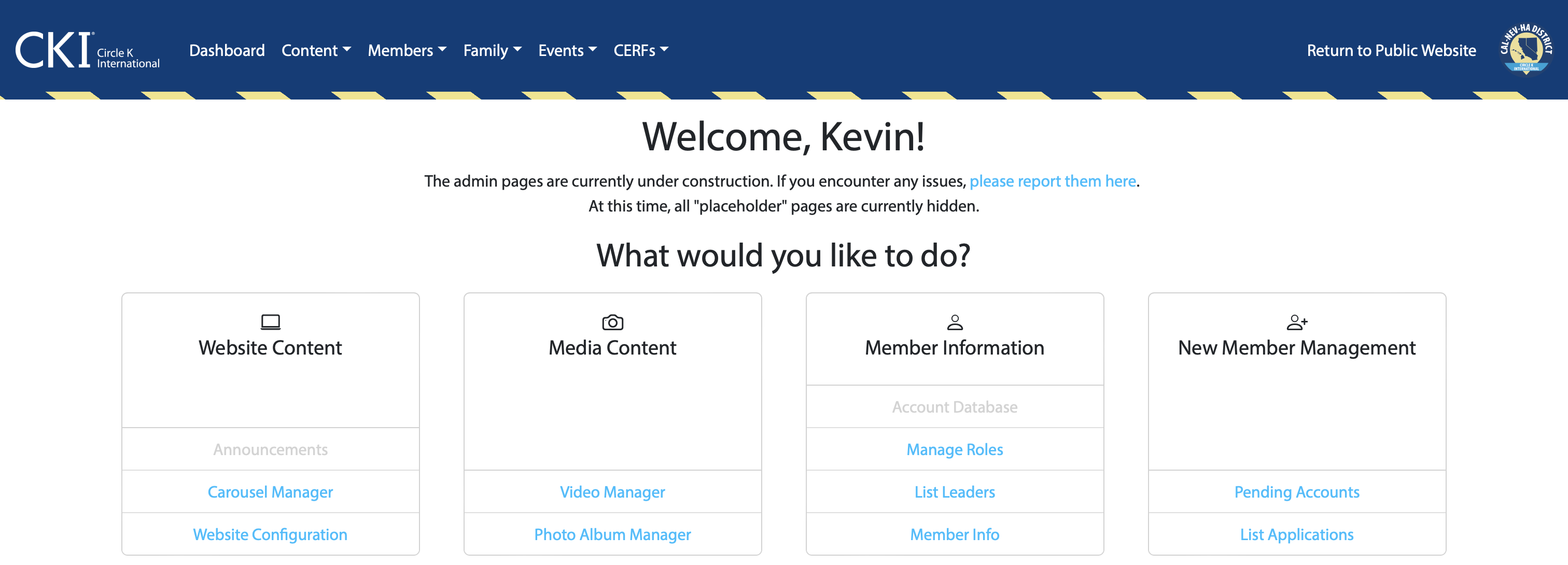 Screenshot of UCI CKI website admin panel